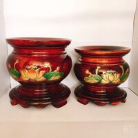 Bát nhang bằng gỗ hình bông sen vàng