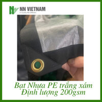 BẠT NHỰA PE TRẮNG XÁM 200GSM - MAY VIỀN ĐÓNG KHOEN SẴN - KHỔ NGANG 5M, 6M