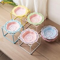 Bát nước thức ăn cho mèo ZENPULSE, Bát thú cưng bằng gốm 250ML chống trượt, Đĩa ăn hình hoa cằm chống đen thực tế cho mèo cho chó con mèo