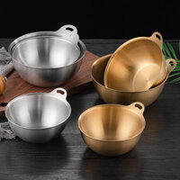 Bát Salad Trái Cây Inox kiểu Hàn Quốc, bát đánh trứng gia dụng có khắc, bát ăn sáng có tay cầm, bát mì ăn liền, bát mì Ramen