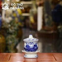 Bát sâm Bát Tràng men lam họa tiết sen vẽ tay ĐT-BS09