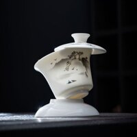 Bát Sancai Gai [Giảm giá 40%] Bát trà nướng sứ trắng Gai Bowl Influencer Lanolin Treo Gai Bowl Hộ gia đình Sancai Gai Bát trà Gốm Bánh mì nướng đơn Bộ trà Kung Fu