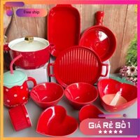 Bát Sứ Bát Ăn Cơm Bộ Bát Đĩa Decor 😈Bộ Chén Dĩa Sứ Màu Đỏ👿 Siêu Dễ Thương S119
