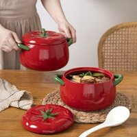 Bát súp hai tai bằng gốm cà chua có nắp Hộ gia đình Mì gió Ký túc xá sinh viên Bát mì ăn liền chuyên dụng Bộ đồ ăn liền