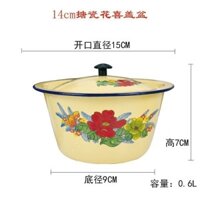 Bát súp tráng men hoài cổ gia đình có nắp chậu và chậu nhồi mì Bát giữ tươi Chậu rửa rau củ Retro Chậu sứ cổ điển 4.10