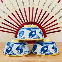 Bát thờ gốm sứ Tam Đa Phúc Lộc Thọ bọc đồng Bát Tràng