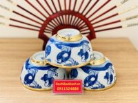 Bát thờ gốm sứ Tam Đa Phúc Lộc Thọ bọc đồng Bát Tràng