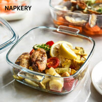 Bát thủy tinh NAPKERY, Tay cầm đôi Lò vi sóng chịu nhiệt Bát đặc biệt, Vuông trong suốt có nắp Hộp đựng thực phẩm Borosilicate cao
