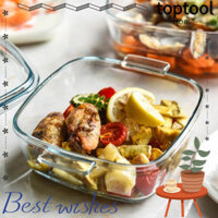 Bát thủy tinh TOPTOOL, Tay cầm đôi chịu nhiệt Lò vi sóng Bát đặc biệt, Vuông trong suốt có nắp Hộp đựng thực phẩm Borosilicate cao