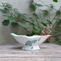 Bát thuyền bày gà cúng nguyên con men trắng vẽ hoa cẩm tú cầu