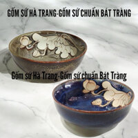 Bát tô canh chất liệu gốm sứ Bát Tràng cao cấp men hoả biến khắc sen chìm
