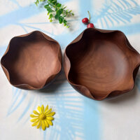 Bát Tô Gỗ Keo Hình Hoa Sen Có Đế, Bát Salad Trộn, Ăn Cơm, Mỳ, Decor Chụp Ảnh