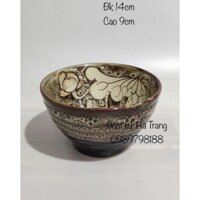 Bát tô gốm sứ Bát Tràng cao cấp men hoả biến gấm khắc sen chìm đường kính 14cm cao 9cm