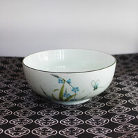 Bát tô sứ cao cấp Bát Tràng vẽ tay Chuồn xanh S2 (Trắng)