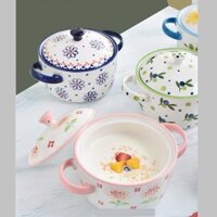Bát Tô Sứ Có Nắp, Tô đựng Canh Họa Tiết Hoa Văn HandMade, Dung tích 700ml