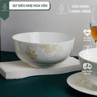 Bát tô sứ xương siêu nhẹ kiểu Hàn trang trí hoa văn - Tô canh sứ Minh Châu họa tiết cao cấp BONETH07H - Vỡ 1 đổi 1