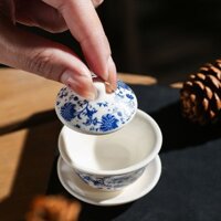 Bát trà Gaiwan nhỏ, bát trà mini retro, bát cúng trà, họa tiết sứ xanh trắng, bát trà hiện đại hình hoa sen, quán trà sữa Gaiwan, ấm trà gốm nhỏ