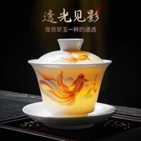 Bát tráng phủ ba tài năng giống như ngọc bích, bát trà xoay và treo, bát trà nổi bằng sứ trắng, bộ trà gốm Kung Fu, bát trà JMQD