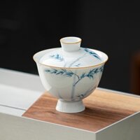 Bát Tre Cao Cấp [Huayun] Cốc Trà Hộ Gia Đình Lốp Mỏng Gốm Kung Fu Bộ Trà Sứ Trắng Bát Trà Không Nóng