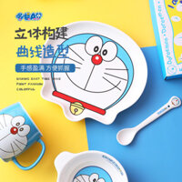 Bát trẻ em Doraemon Bộ đồ ăn gốm sứ dễ thương Bát hấp trứng cho bé bộ đồ ăn một người sáng tạo Đĩa Gia dụng vi khuyết FOZ7