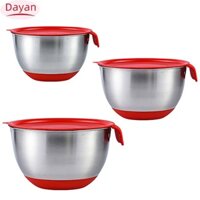 Bát Trộn Chống Trơn Trượt Đáy Silicon Bát Trứng Inox Có Cân Tay Cầm Bát Salad Có Nắp Nướng