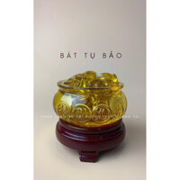 Bát tụ bảo đá lưu ly đế gỗ gấm nhung