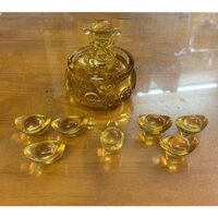 Bát tụ tài lộc hũ vàng phong thủy 10cm + 7 thỏi vàng 4cm + Thần tài 6cm