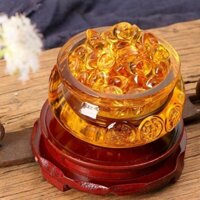 Bát Tụ Vàng Đá Lưu Ly Kèm Đế Gỗ Để Bàn