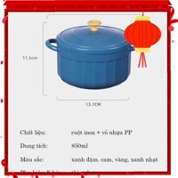 Bát úp mì - Bát ăn mì tôm inox 2 lớp cách nhiệt hình chiếc nồi có nắp đậy tặng kèm thìa 💖 SKT Mart