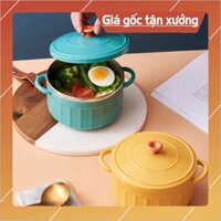 Bát úp mì - Bát ăn mì tôm inox 2 lớp cách nhiệt hình chiếc nồi có nắp đậy tặng kèm thìa 💖 - BNT Mart