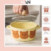 Bát Úp Mì Có Nắp Bằng Sứ Họa Tiết Gấu Dễ Thương
