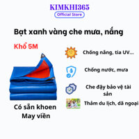 Bạt Xanh Vàng, bạt dứa che mưa, nắng Hoa Hưng khổ 5M Đa Dụng Đã Được May Viền ( 180gr/m2)