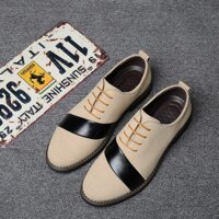 Battle Men Classic Oxfords for Men Lace Up Style Two Tones Splice Desgin Soft Block Heel Formal Dress Fashion (Color : Beige, Size : 10.5 M US)