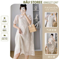 BẦU STOREE V2803 VÁY BẦU CÔNG SỞ ĐẸP, DÁNG TIỂU THƯ SANG CHẢNH-ĐẦM BẦU DỰ TIỆC BABAYDOLL BIG SIZE XUÔNG DÀI