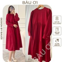[BAUOII V154] ĐẦM VÁY BẦU THU ĐÔNG CÔNG SỞ DÀI TAY DÁNG SUÔNG ĐẸP - VÁY BẦU BABYDOLL DỰ TIỆC SANG CHẢNH