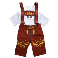 Bavarian Guy German Lederhosen Oktoberfest T Shirt Short Pants Mens Costrume Khaki - XL