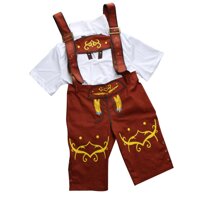 Bavarian Guy German Lederhosen Oktoberfest T Shirt Short Pants Mens Costrume Khaki - L