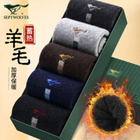 Bảy Con Sói Tất Len Nam Giữa Ống Sang Trọng Dày Chống Lạnh Ấm Tất Mùa Đông Nam Dày Sang Trọng Dài Tất