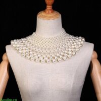 Baysline Váy Cưới Tuyên Bố Vòng Cổ Hình Quạt Ngọc Trai Đính Hạt Yếm Choker Cổ Khăn Choker