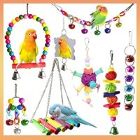 [BayStar] Bộ đồ chơi chim 8 món cho vẹt, vẹt, chim bồ câu và chim nhỏ - chuông treo, ghế gỗ, xích đu và đồ chơi nhai cho chim cưng