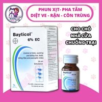 Bayticol 6% dung dịch phun xịt và pha tắm diệt ve rận bọ chét cho chó và ổ chó mèo, nhà cửa, môi trường