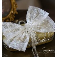 Bb Phong Cách Mới Trắng Đính Kim Sa Lấp Lánh Tua Rua Nơ Kẹp Tóc Cô Dâu Mũ Đội Đầu Cưới Du Lịch Chụp Lưng Kẹp Tóc Phụ Kiện Cao Cấp