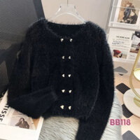 BB118 Áo Khoác Cardigan Lông Thỏ Cao Cấp, Cảm Giác Mịn Mát, Tay Dài, Nút Cài Kim Loại, Công Sở, Đi Học, Đi Chơi