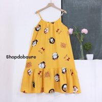 [Bb126] Váy bầu 2 dây dễ thương, chất lanh mềm mát, mặc nhà, mặc ngủ thoải mái
