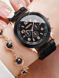 [bbhsu] Geneva Women Watches Casual Silicone Band Woman Quartz Watch Rhinestone Jewelry Set