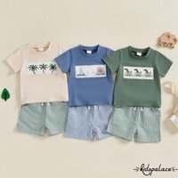 Bbq-baby Bộ Quần Short Bé Trai Tập Đi Cây / Vịt / Cá Mập Áo Thun Tay Ngắn Sọc Co Giãn Eo Quần Short 2 Mảnh Trang Phục Mùa Hè