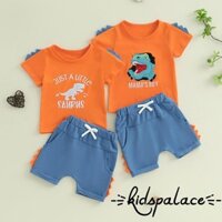 Bbq-boys Quần Short Mùa Hè Bộ Tay Ngắn Cổ Tròn Chữ Khủng Long Thêu Áo Và Quần Short Màu Trơn Bộ