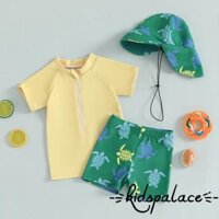 Bbq-toddler Bé Trai Rash Guard Bộ 3 Bộ Đồ Bơi Tay Ngắn Áo Rùa In Quần Bơi Mũ Bơi Bộ Đồ Tắm 0-3 Tuổi