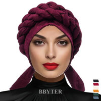 Bbyter 2 Cái / bộ Bộ Khăn Trùm Đầu Và Bện Có Thể Tháo Rời, Mũ Turban Buộc Trước Bím Tóc Màu Trơn Dập Nổi Xếp Ly Quấn Đầu Nữ Quấn Bonnet Turbante Muje