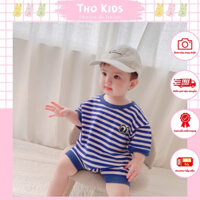 BD09 - bodysuit ngắn tay kẻ xanh trắng cho bé trai